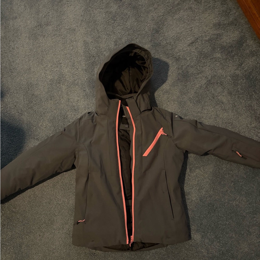 Gray Ski Jacket with Pink Accents